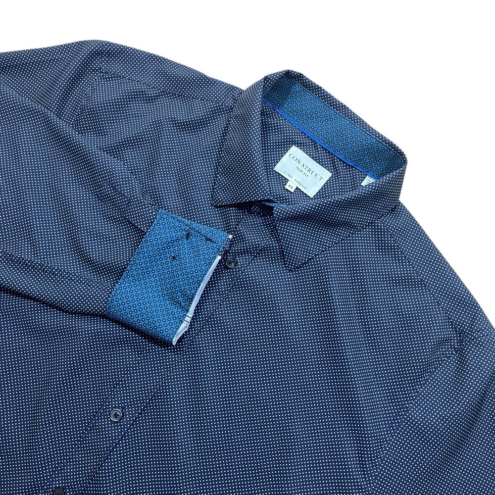 ConStruct 4 Way Stretch Button Up Shirt XL Slim Fit Blue Flip Cuff Micro Dot